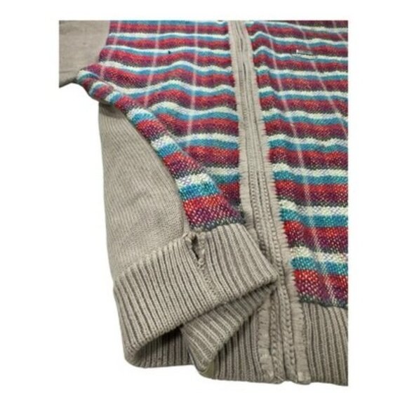 LRG Knit Sweater Jacket L Beige Multi Stripe Front Zip-Up Pockets Lined Rare - Picture 4 of 16